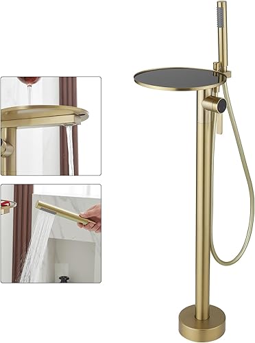 Miniatura 8 de BWE Grifo de bañera independiente de níquel cepillado para montaje en el suelo, grifo moderno de una sola manija, grifo mezclador de baño de alta