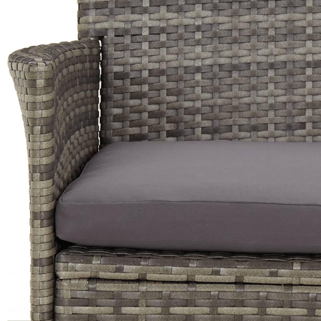Polirattan bistro z poduszkami i stalową ramą szary 36 cm