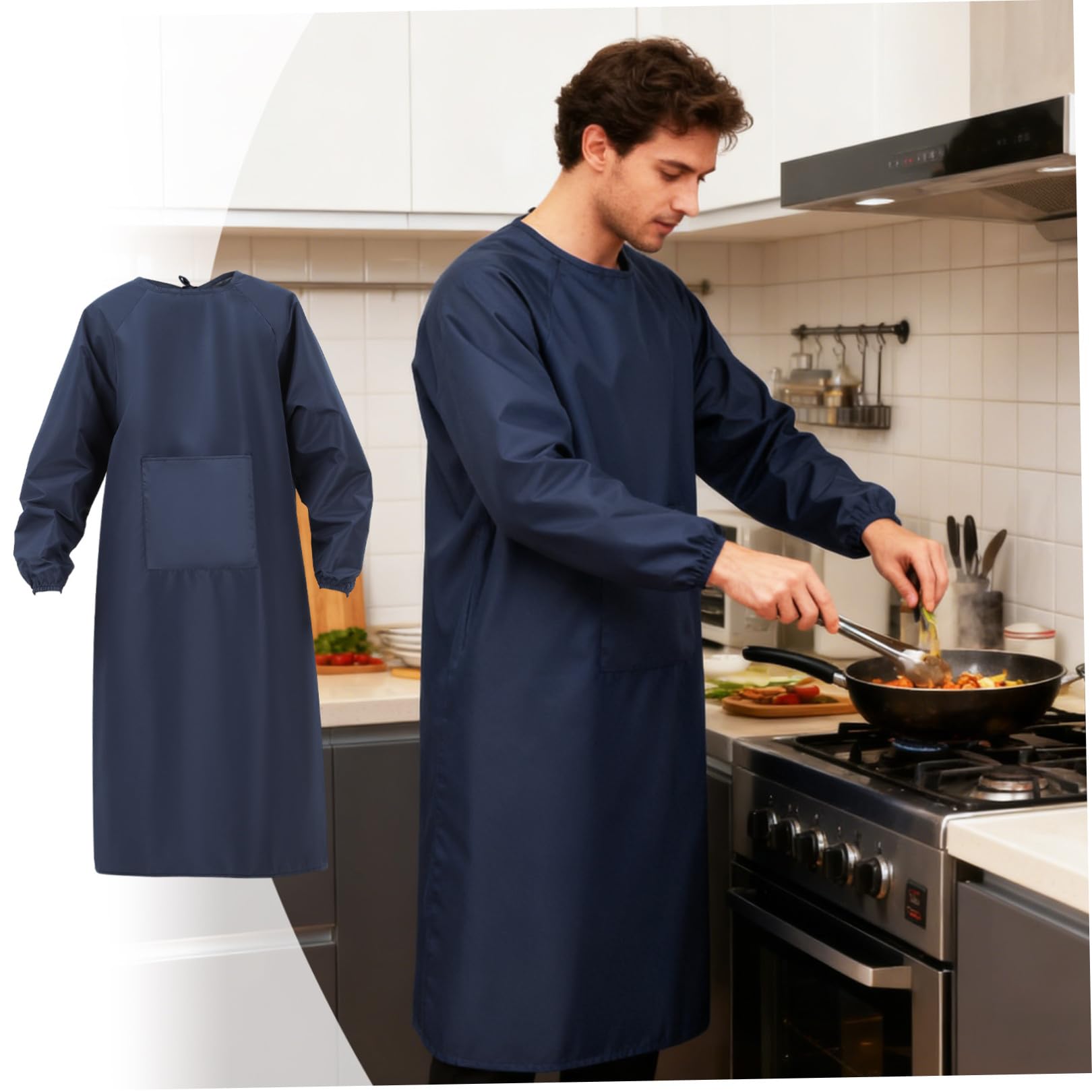 Hemobllo Tablier Homme Imperméable à Manches Longues, Couverture Complète, Tissu Résistant à L’usure, Cuisine et Laboratoire, Protection