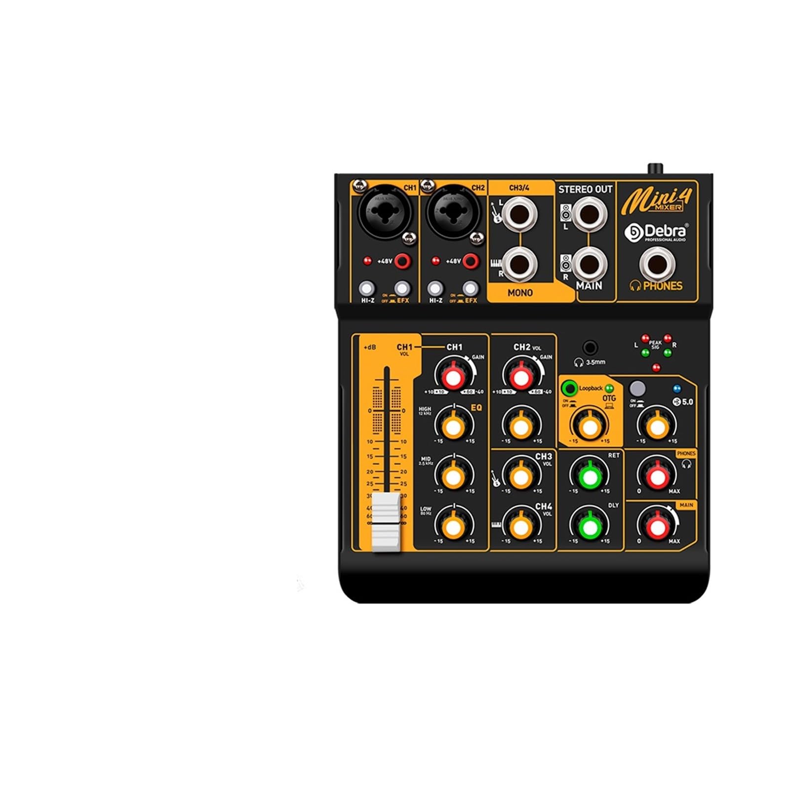 DJ-Mixer, OTG Metal Mixer DJ Console Mini6 With Bluetooth 48V Power Delay Repaeat Effect For Sound Mixing Console PC Recording(Mini4 OTG)