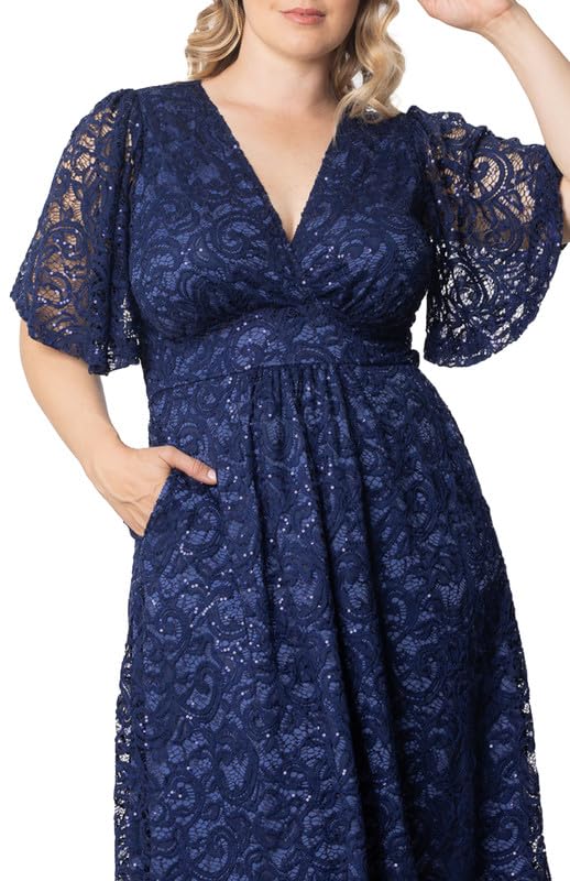 Kiyonna Plus Size Starry Sequin Lace Midi Cocktail Dress | Party, Holiday, & Wedding Guest Dress3