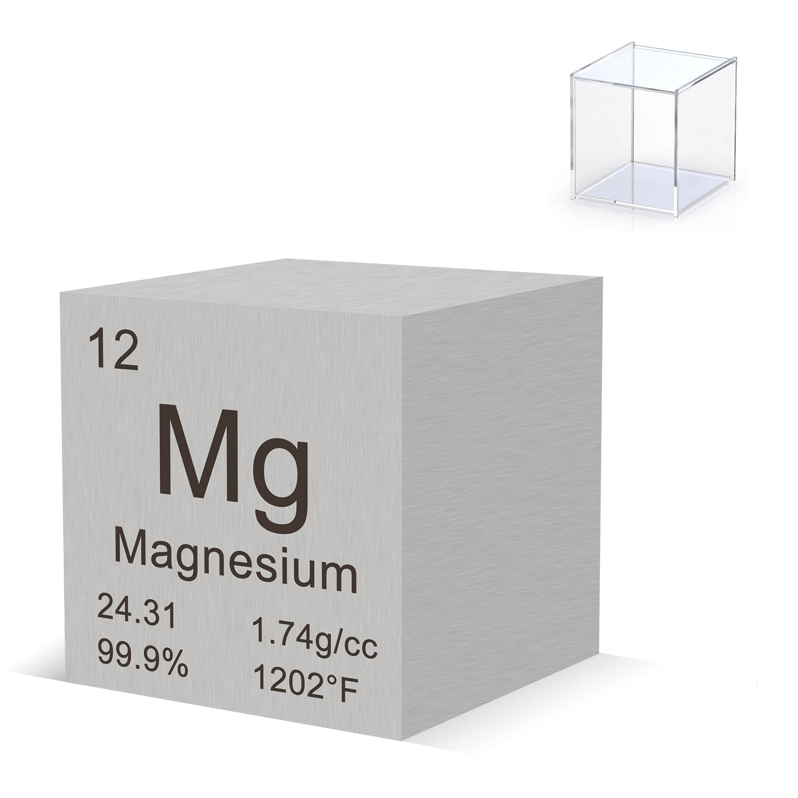 Magnesium Cube 1" 99.9% Purity High Density Metal Element Cube for Element Collection Experiment Material Heavy Small Objects Experience Creative Gift