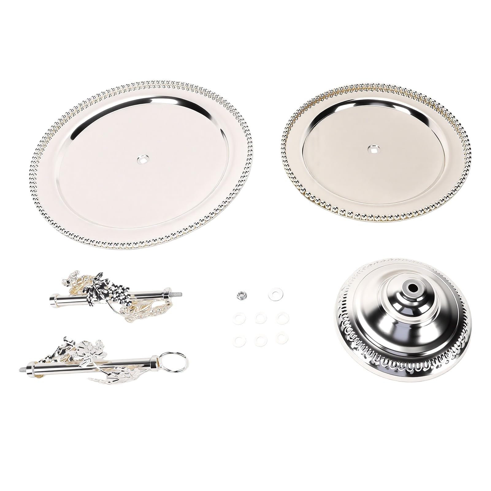 Haofy Soporte para Pastel de Metal 2 Niveles, Estructura de Acero, | Borde de Cuentas Vintage, Bandeja Resistente de Acero, Asa de Anillo, Ideal para Frutas, Pasteles y Bocadillos, Perfecta