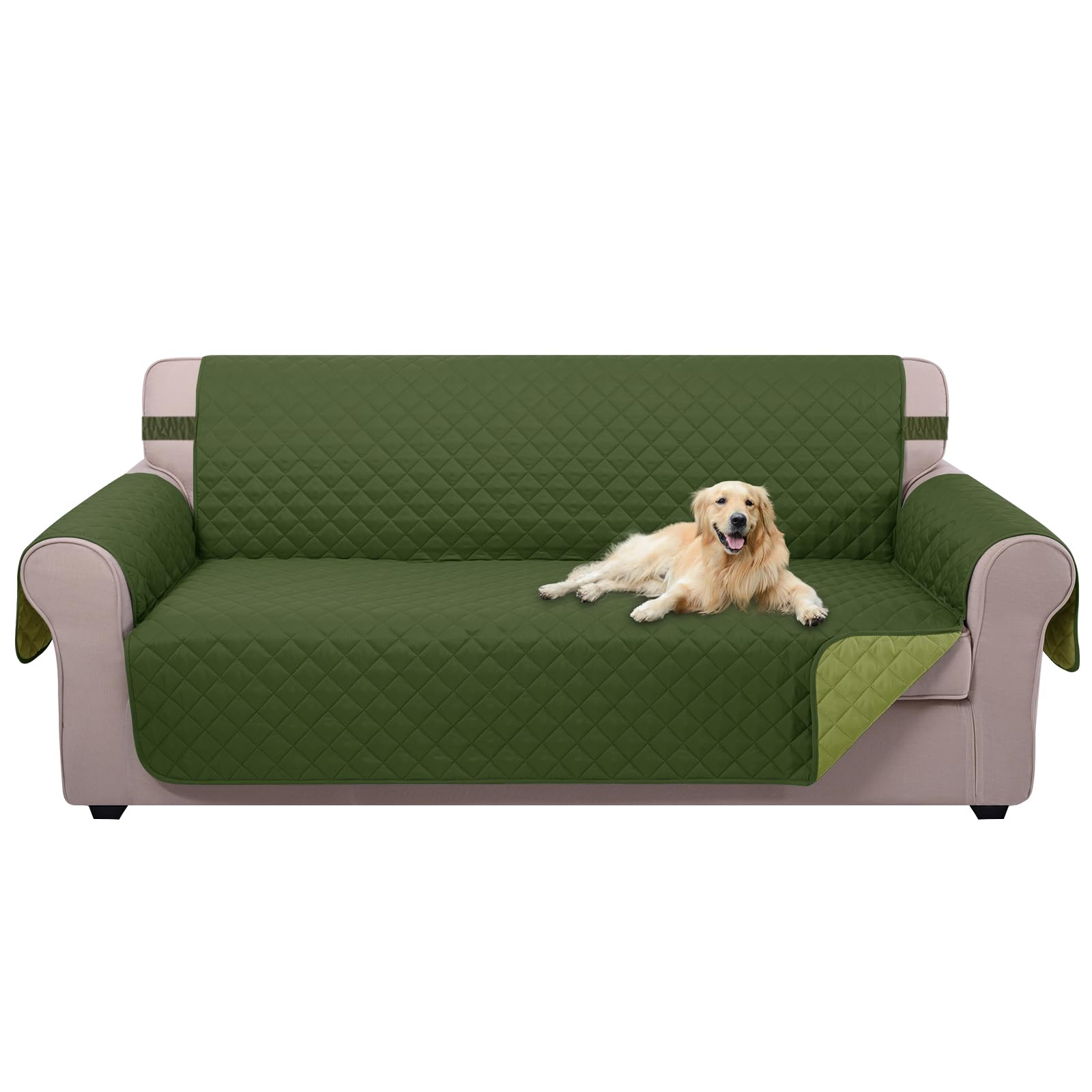 U-NICE HOME 4 Seater Sofa Cover 91 Inch Large Couch Covers for 4 Cushion Couch with Elastic Straps Water Resistant Furniture Protector Cover for Pets Cat (Sofa XX-Large, Huntergreen/Sage)