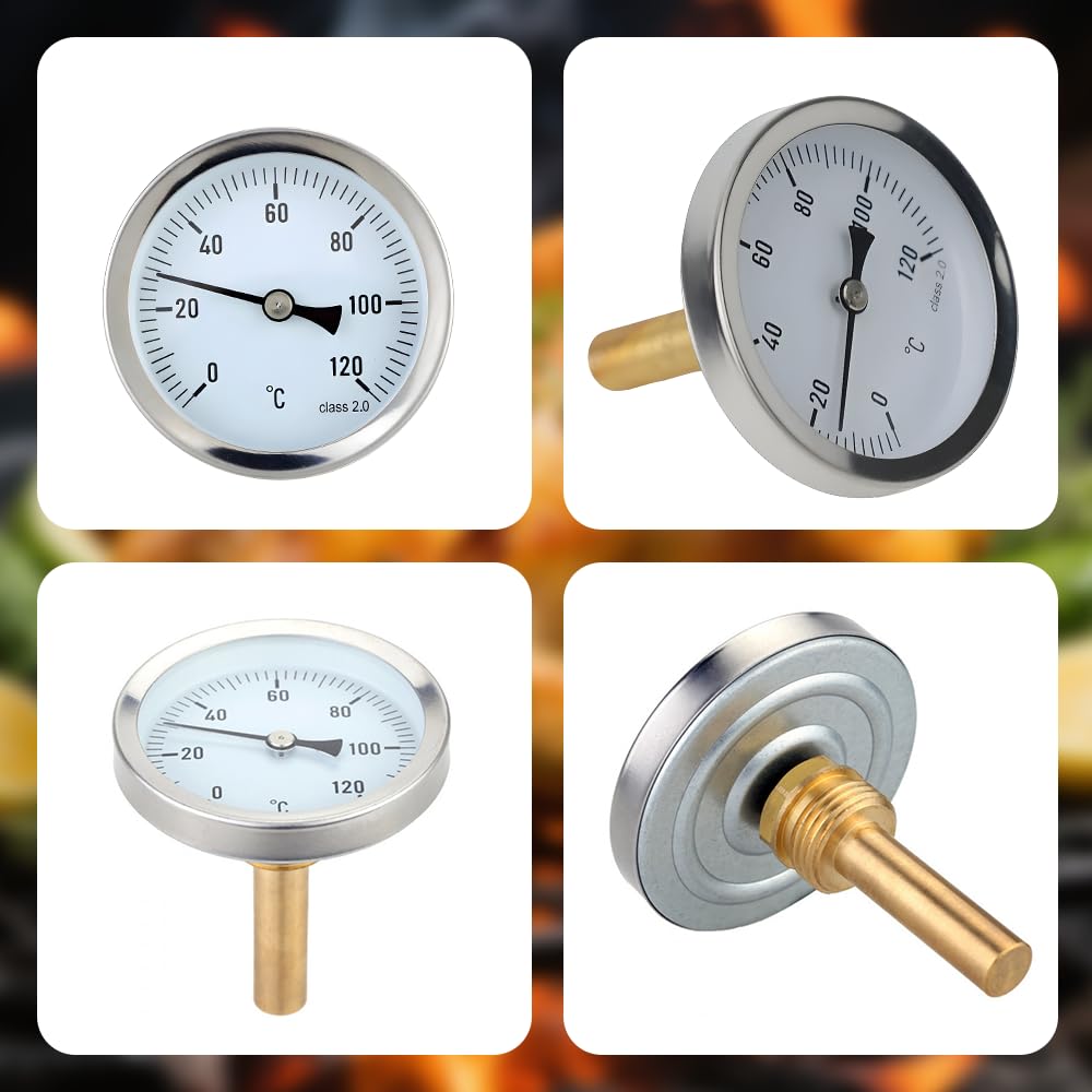 Termometro per Riscaldamento, Misuratore di Temperatura Filettatura 0-120 ℃ Ø63mm Bimetallico Termometro per tubi di acqua calda e radiatori