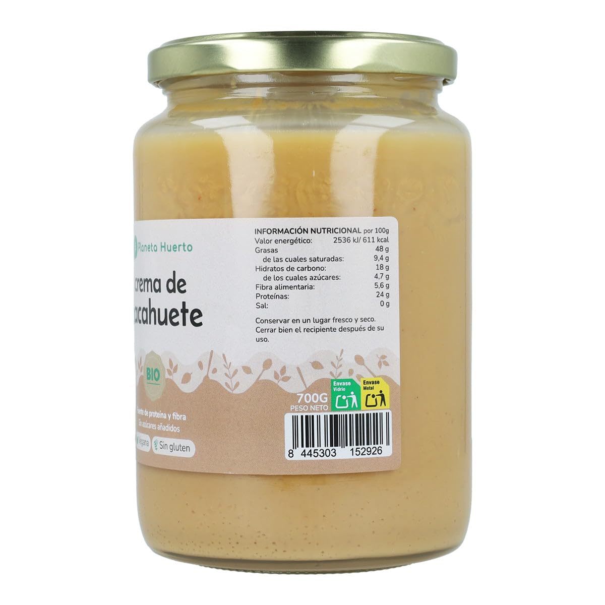 PLANETA HUERTO | Pack 6x Crema de Cacahuetes ECO 700g