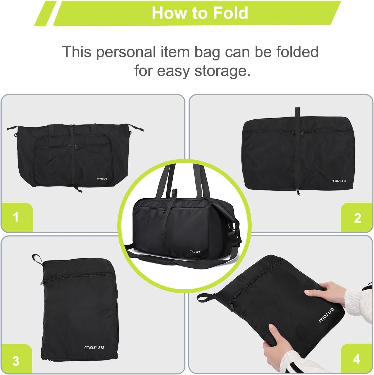 MOSISO Gym Bag for Women and Men,Large Foldable Waterproof Weekend Overnight Lightweight Sports Gym Duffle Bag with Shoulder Strap,Hospital Workout Carry On Duffle Tote for Travel Dance Yoga,Black