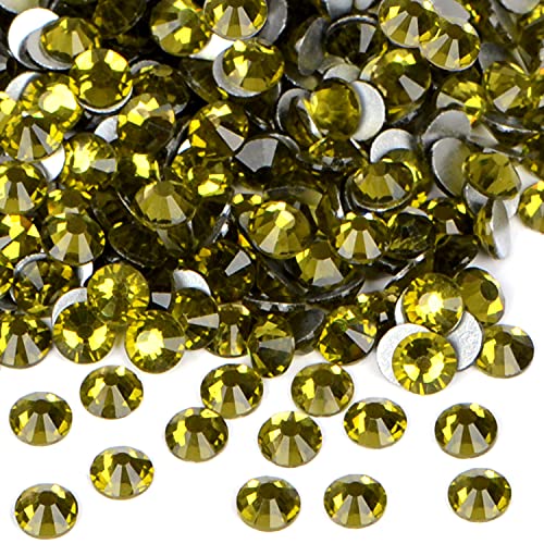 Image of 1440 Pieces Nail Art Rhinestones No Hotfix Glue Round Flat Glass Crystals for DIY Jewelry Making with a Selection Pen (ss12 1440pcs, Olive)