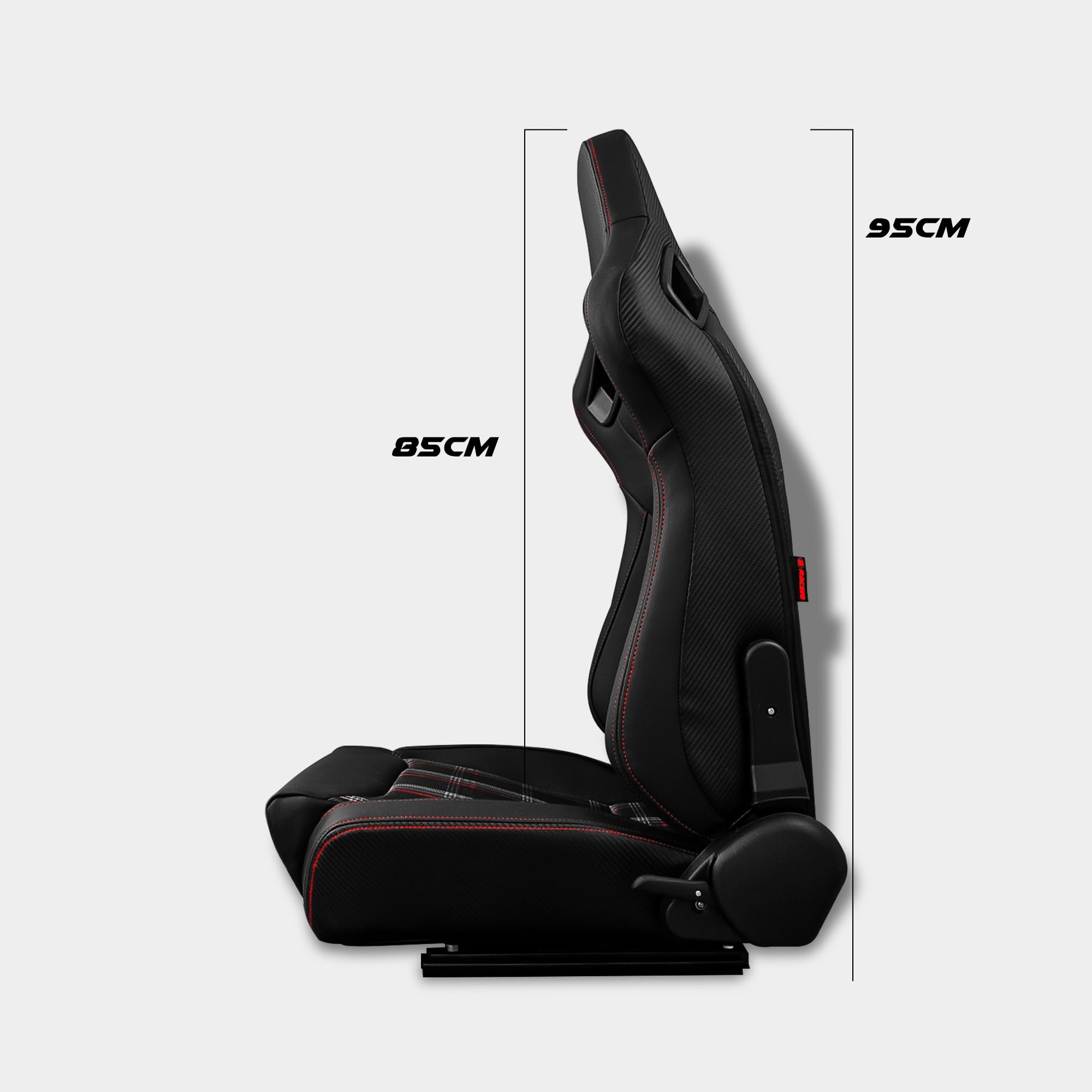 M MODAUTO Semibaquet S.E-S.C Cuero Negro/Paches De Tela/Detalles de Fibra Carbono,Semibaquet Deportivo,Adaptable para Coches,Ríeles Incluidos.N512L