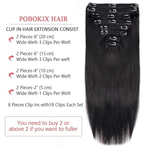 Miniatura 4 de Extensiones de cabello humano brasileño con clip, para mujeres negras, 8 unidades, extensiones de cabello humano Remy con clip con 18 clips, doble