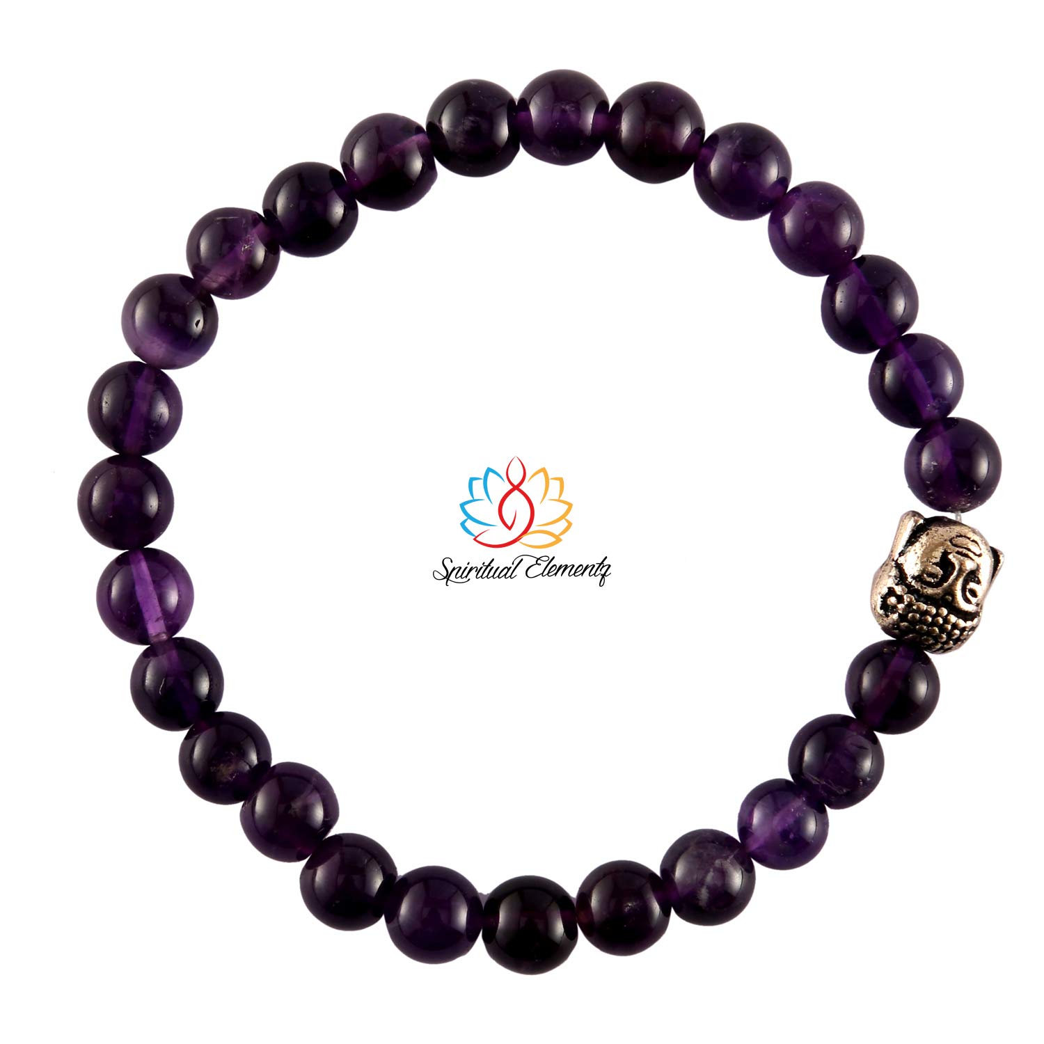 spiritualelementzSpiritual Elementz Reiki Charged Amethyst Natural Gemstone (7-8 mm) Stretch Bracelet Unisex for Healing (Stone of Spirituality & Peace of Mind)