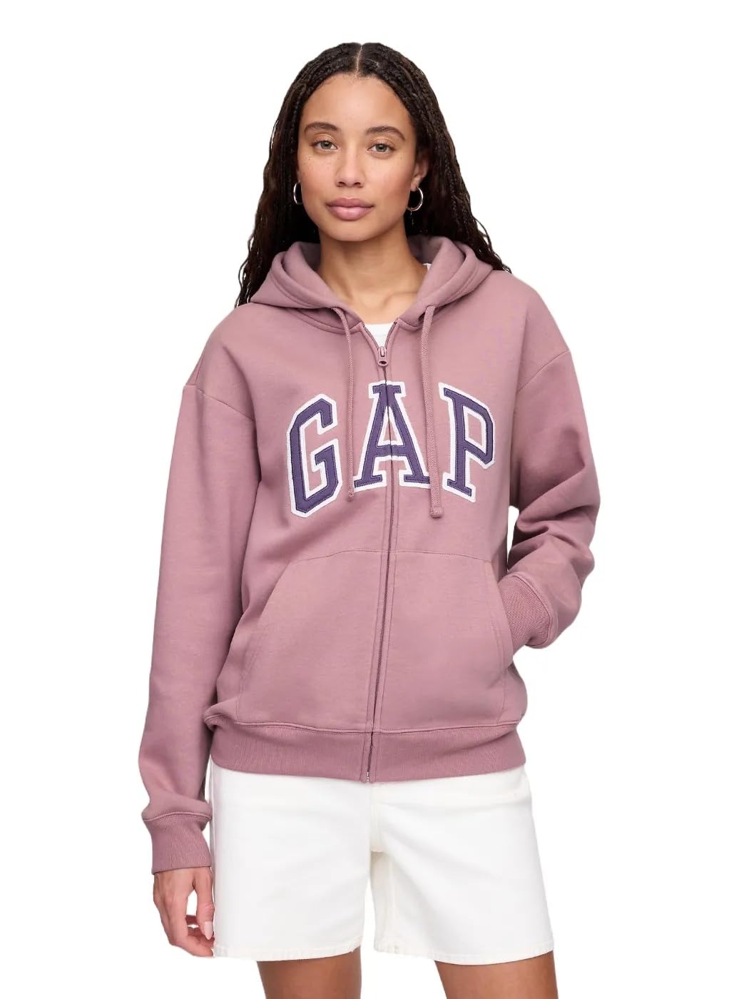 GAP Women's Logo Hoodie Hooded Full Zip Sweatshirt, Wispy Mauve 902, Medium
