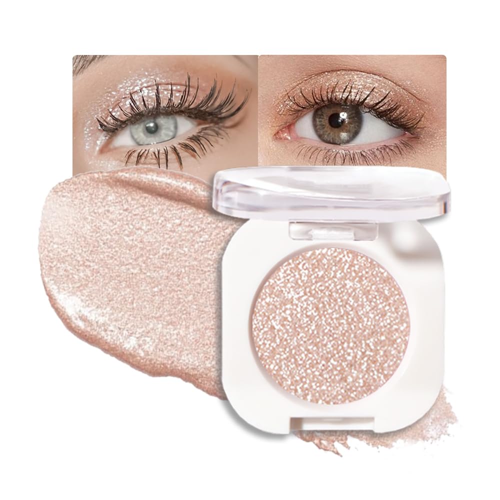 WanTuoluo Pearl White Glitter Eyeshadow Palette for Women, Single Monochrome Eye Shadow Makeup, Shiny Pressed Powder, Blendable Natural sombras para