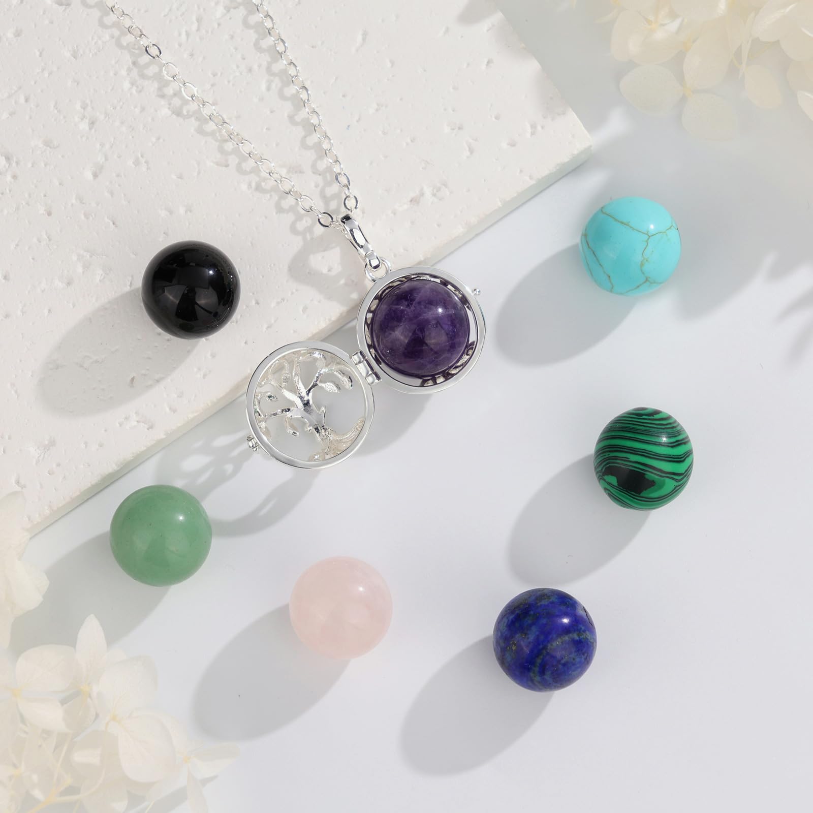 INFUSEU Collar Árbol De La Vida, Piedra Natural Cristal Colgante Mujer Arbol De La Vida Joyería Cristales Curativos Varias Piedras Intercambiables Bruja Mágica Proteccion Regalos para Mamá Mujer