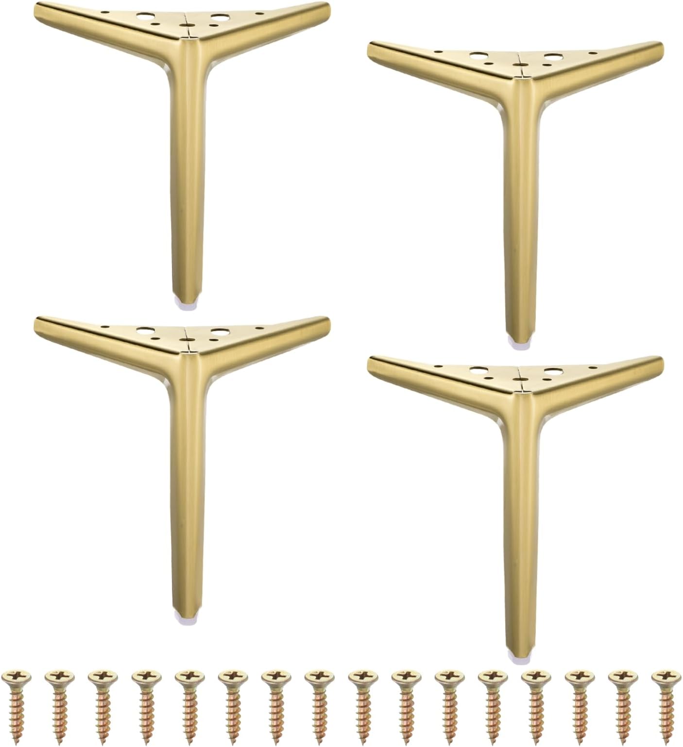sourcing map 4Pcs Metal Furniture Legs, 7 Inch Triangular Heavy Duty Furniture Feet DIY Replacement Dresser Legs for Bed, Table, Cabinet, Sofa Chair(Brushed Gold)