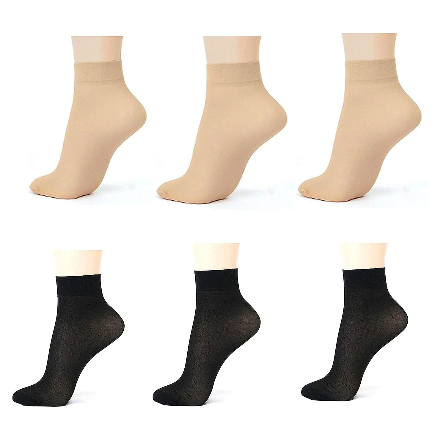 HRBS Women & Girl's Ultra-Thin Transparent Nylon Ankle Length Summer Socks (Pack of 6) Color-Black & Skin, Nylon Short Shoe Stocking, sandal, belly Socks for Indoor & Outdoor uses-image-21