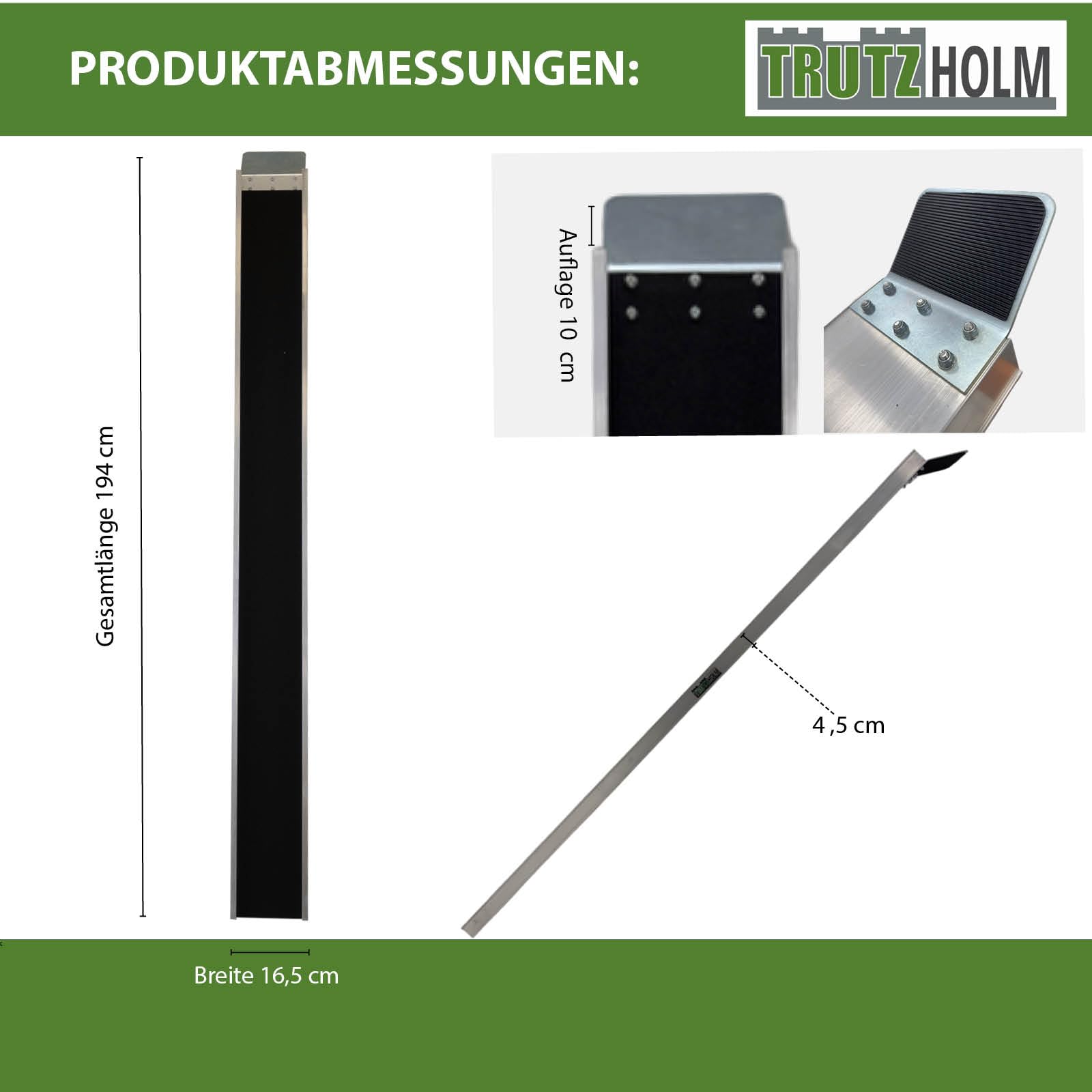 TRUTZHOLM 1x Auffahrschiene Alu Gesamtlänge 194 cm Traglast 50 kg Lauffläche mit Anti-Rutsch Beschichtung Verladeschiene für E-Bike Fahrrad Pedelec Treppenrampe Fahrradrampe Auffahrrampe Fahrrad