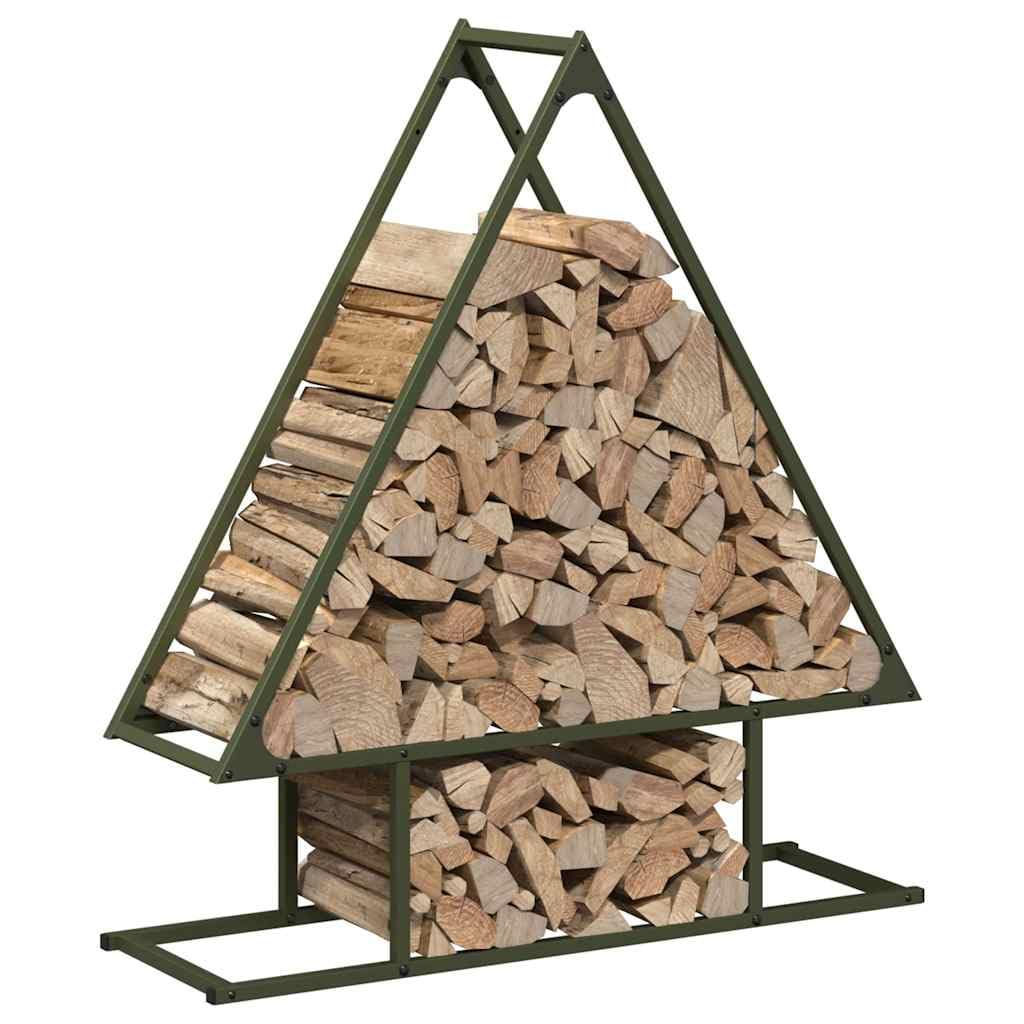Brennholzregal Olivgrün aus kaltgewalztem Stahl 80 x 25 x 90 cm, 100 kg Traglast, Kaminholzhalter für innenbereich, wohnzimmer, kamin, ofen, terrasse, garten, schuppen