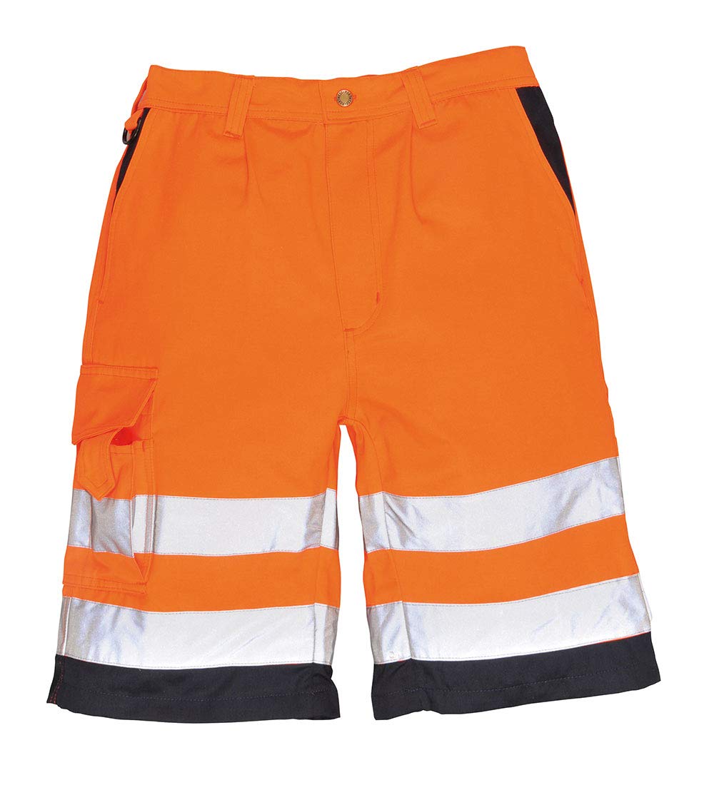 Portwest Bermudas De Alta Visibilidad De Polialgodón, Tamaño: L, Color: Naranja/Marino, E043ONRL