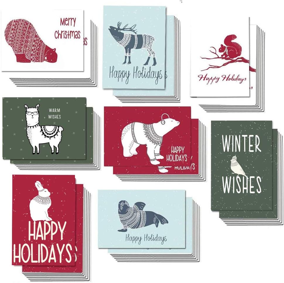 Holiday Cards Happy Holidays 48 Bulk Christmas Greeting Cards with Envelopes, Merry