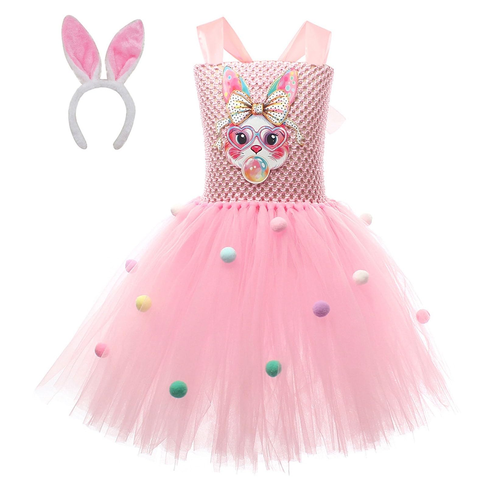 Générique Déguisement Lapin Pâques Enfant 2026 Robe Dessin Animé Jupe Bouffante Carotte Amovible Fille Costume Fête