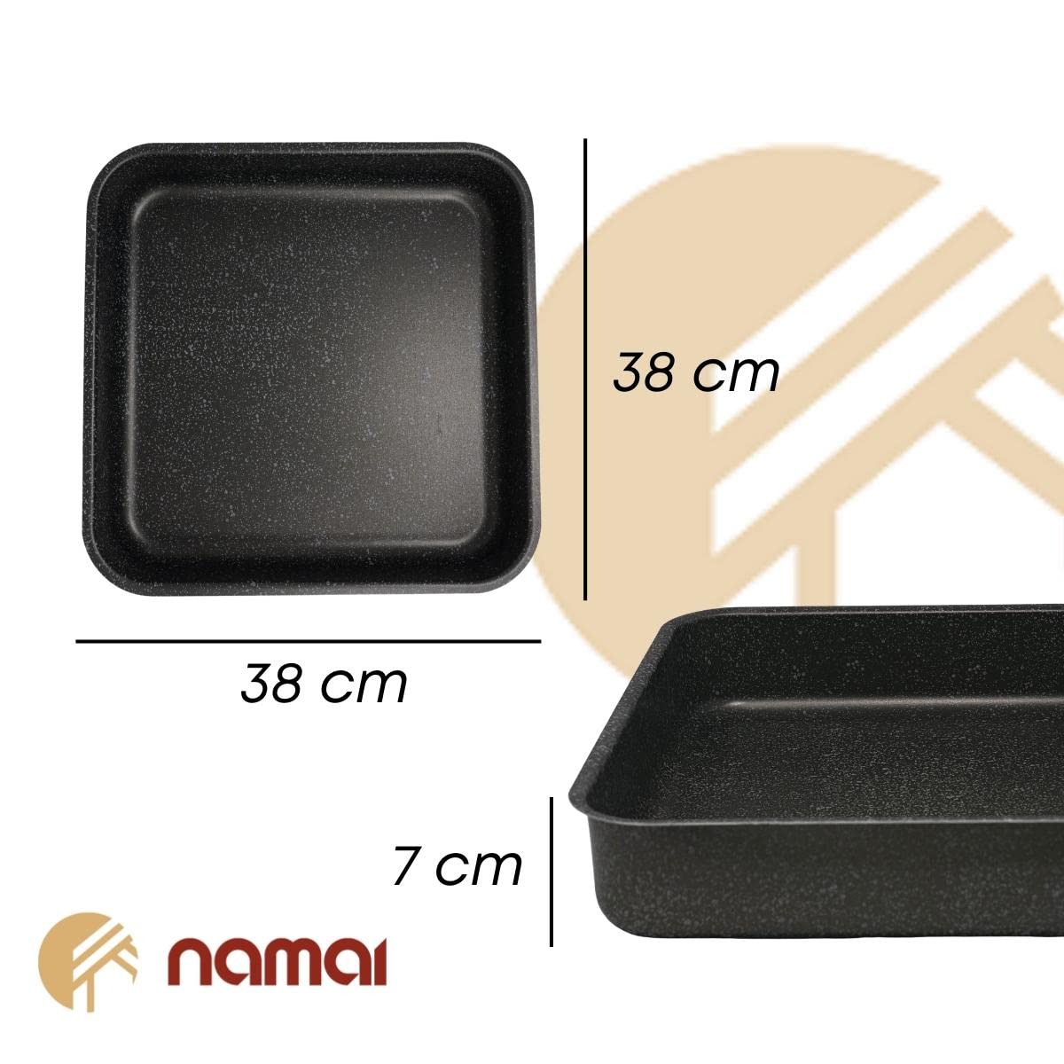 NAMAI - Teglia Forno Quadrata, 40CM x 40CM x 7CM H, Lasagnera Antiaderente, Alluminio Resistente, Adatta In Lavastoviglie, Made In Italy (38cm x38cm)
