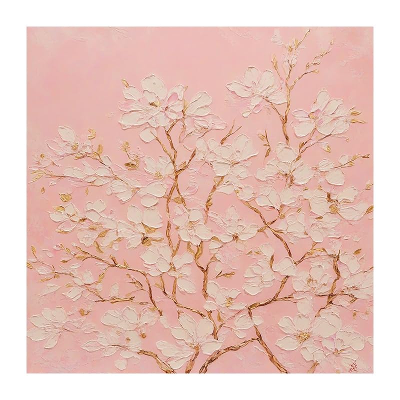 Peinture abstraite fleur rose 120x120 cm sur toile fait main pour salon moderne