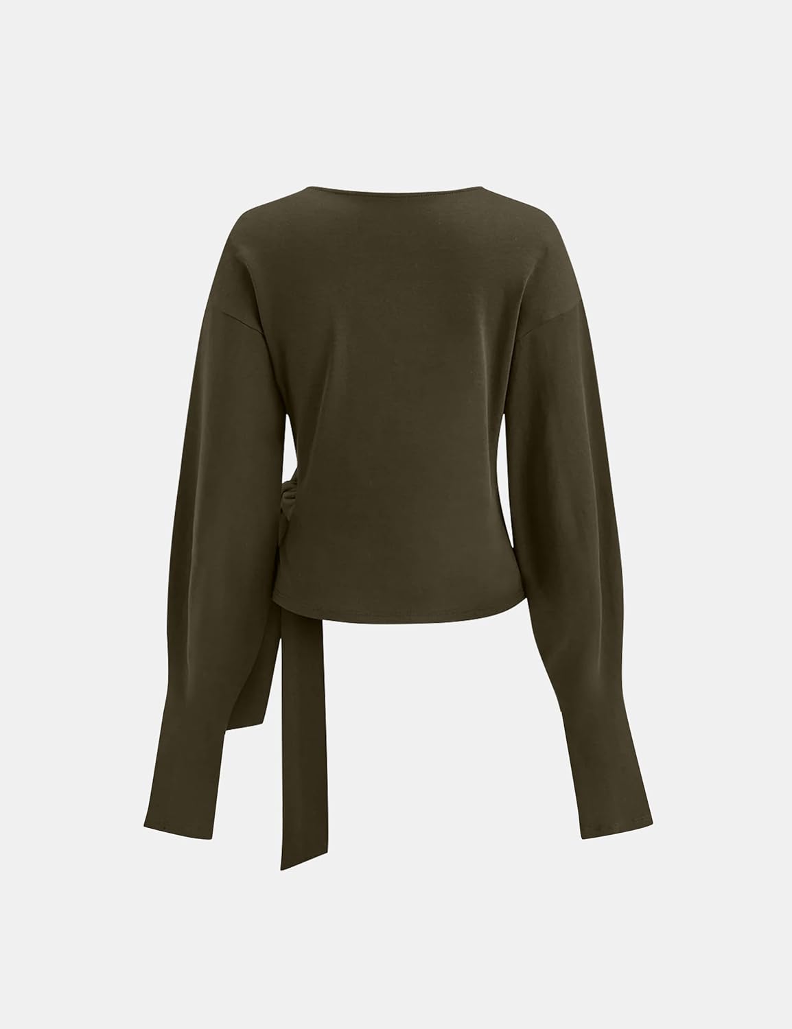 Twist Knot Tie Front Sweatshirt Tops For Women Long Balloon Sleeve Crew Neck Pullover Casual Fall Outfits - Image 6