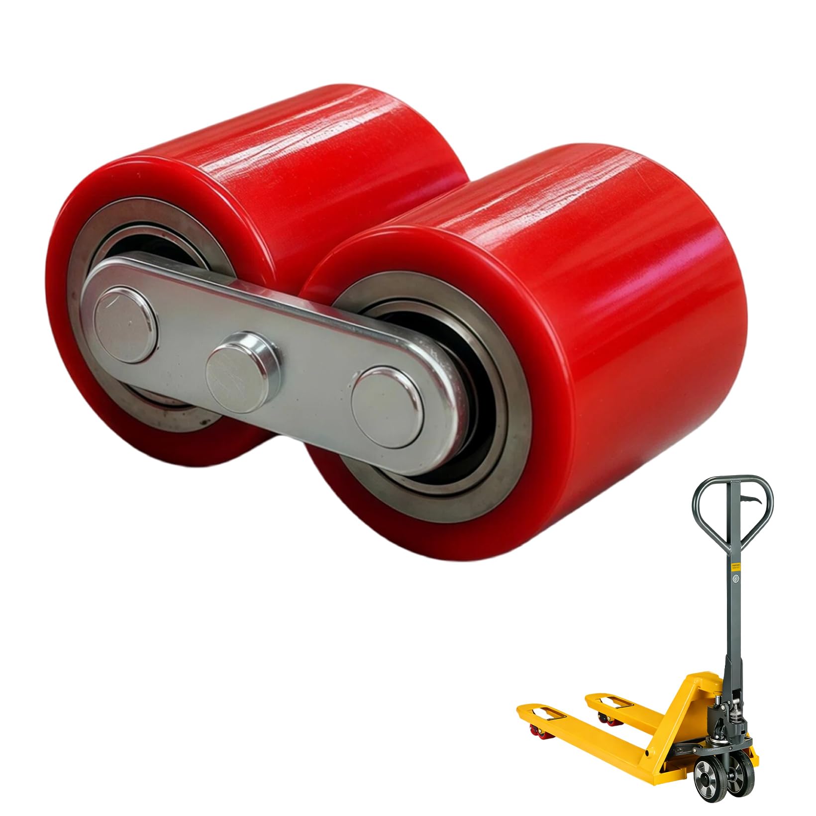 2 ruote in poliuretano 80 x 70 mm, ruote di ricambio per carrelli, ruote di trasporto in gomma con cuscinetti a sfera, asse 20 mm, carico massimo 700 kg (rosso)