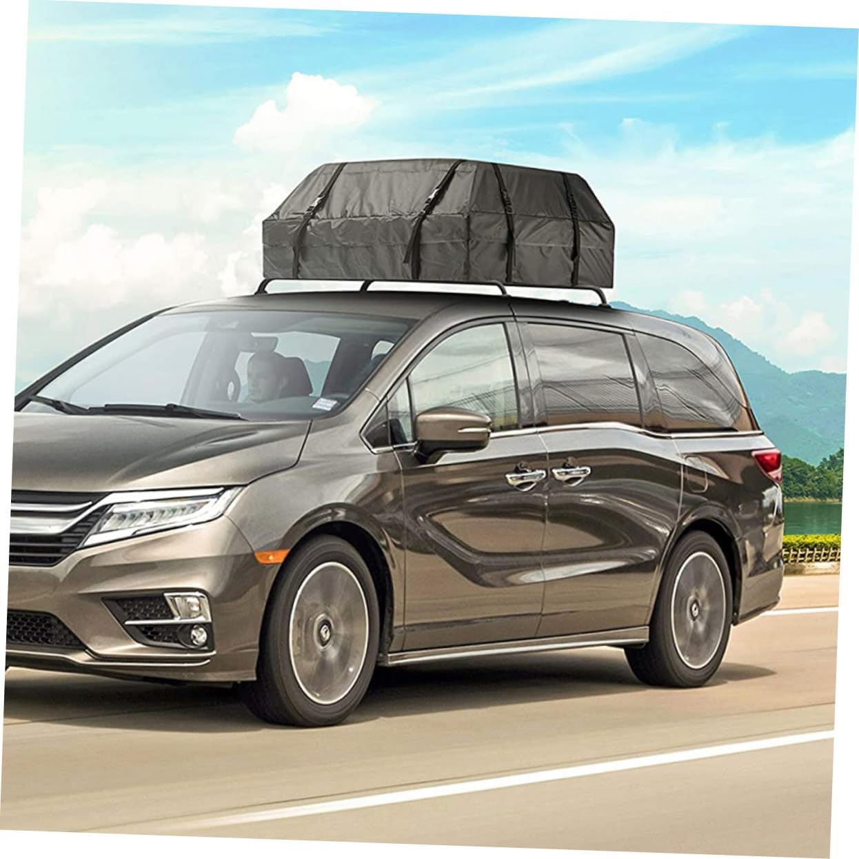 Car Cargo Roof Bag with Non-Slip Mat Oxford Vehicle Rooftop Carrier Luggage Storage for Travel Fits Cars with Without Roof Rack Secure Strap Design