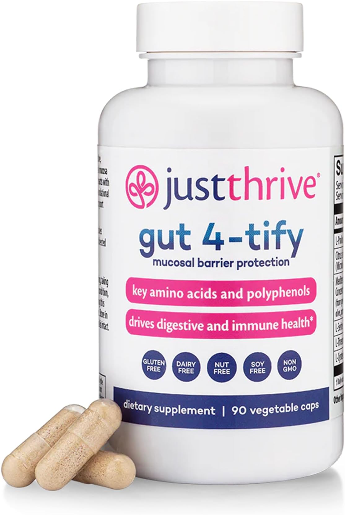 Just Thrive Gut 4-tify - Gut Health Supplements for Women and Men - Anti Bloat, 90 Vegetable Capsules