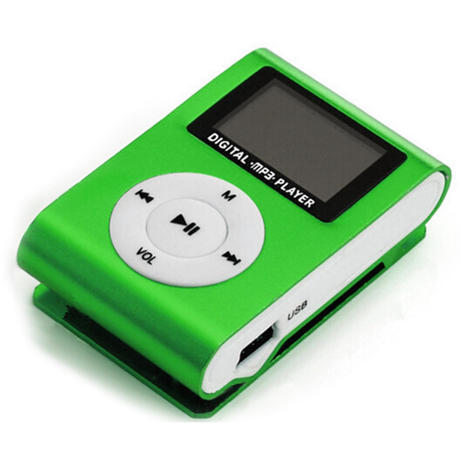 Diyeeni Mini MP3 Player, Portable Music Player with Clip, LCD Screen, Digital Music Media Player MiniMP3 BackClip Player Supports 32GB Memory, Earphone & USB Cable (Green)-image-0