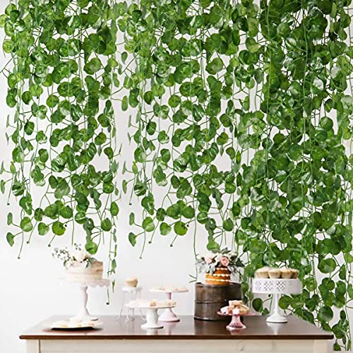 84 Feet Artificial Vines Greenery Garlands Fake Hanging Plants Vine Faux Green Leaves Garland For Wall Party Wedding Room Home Kitchen Indoor & Outdoor Decoration (Begonia/12 Strands) #TOP1