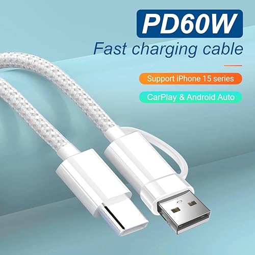 Miniatura 2 de Cargador de pared USB C delgado de 18 W y 2 en 1 para cable USB C de Apple (3.3 pies/60 W), cable USB C trenzado para CarPlay, Android Auto, iPhone