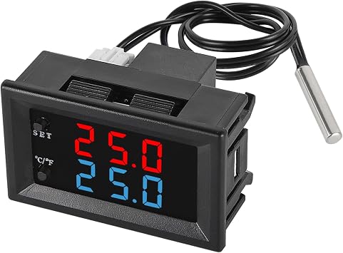 4PCS Digital Thermostat Controller -58F to 230F Programmable Heating Cooling Switch 12V DC with Waterproof NTC Sensor Dual Color LED Display for HVAC Aquarium
