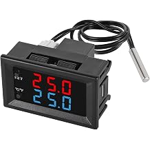 1PCS Digital Thermostat Controller -58F to 230F Programmable Heating Cooling Switch 12V DC with Waterproof NTC Sensor Dual Color LED Display for HVAC Aquarium
