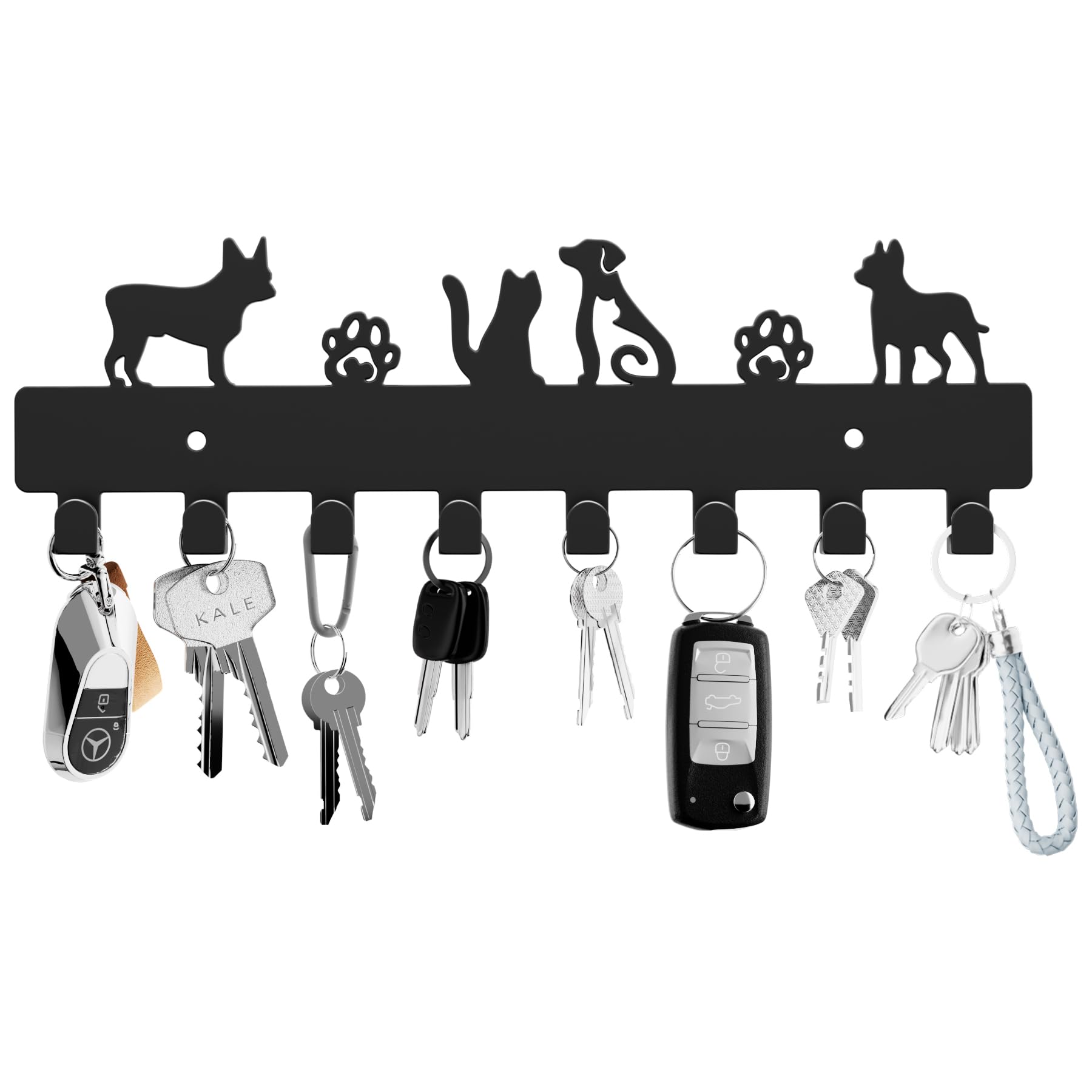 GTK Key Hooks with 8 Hooks Wall Mounted, Key Holder for Wall Decor, Dog Key Holder for Entryway, Self Adhesive Cat Key Rack for Living Room