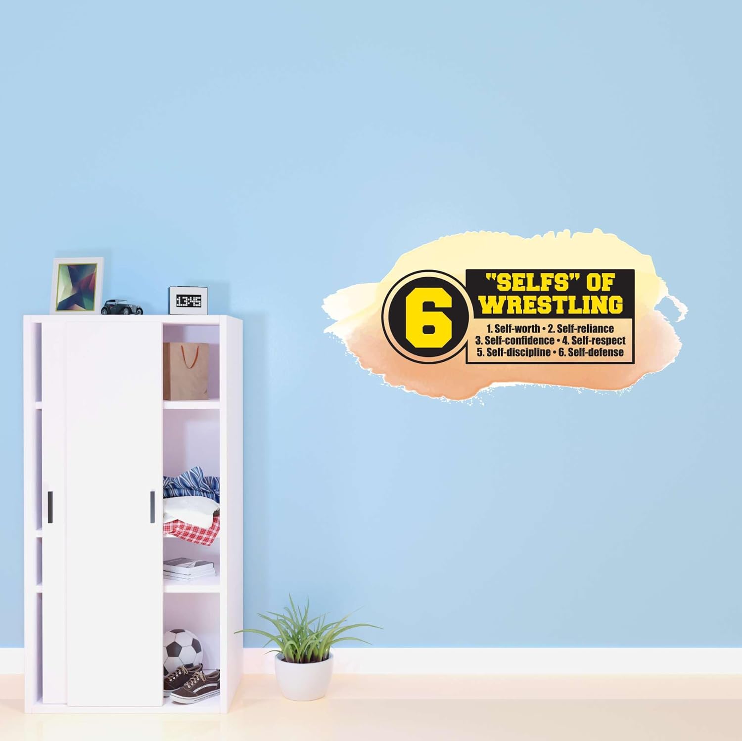 Design With Vinyl Home Wall Decals Six S'S of Wrestling Cute Wall Art Sticker 'The 6 Selves of Wrestling' On A Striking Peach Wallpaper - Size: 20 in X 10 in 20 In x 10 In Multi