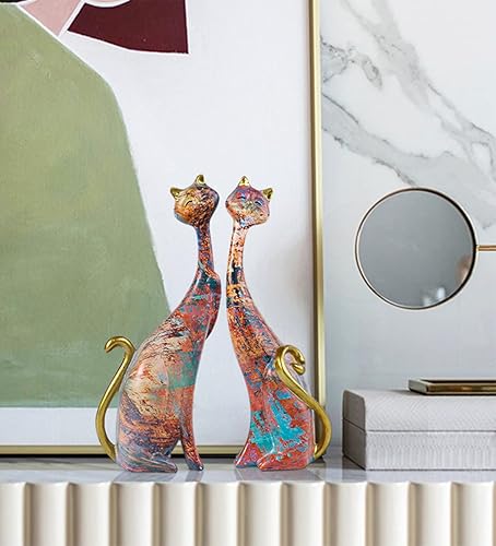 Miniatura 3 de Gato creativo abstracto pintura al óleo animales estatua decoración del hogar resina obra de arte par
