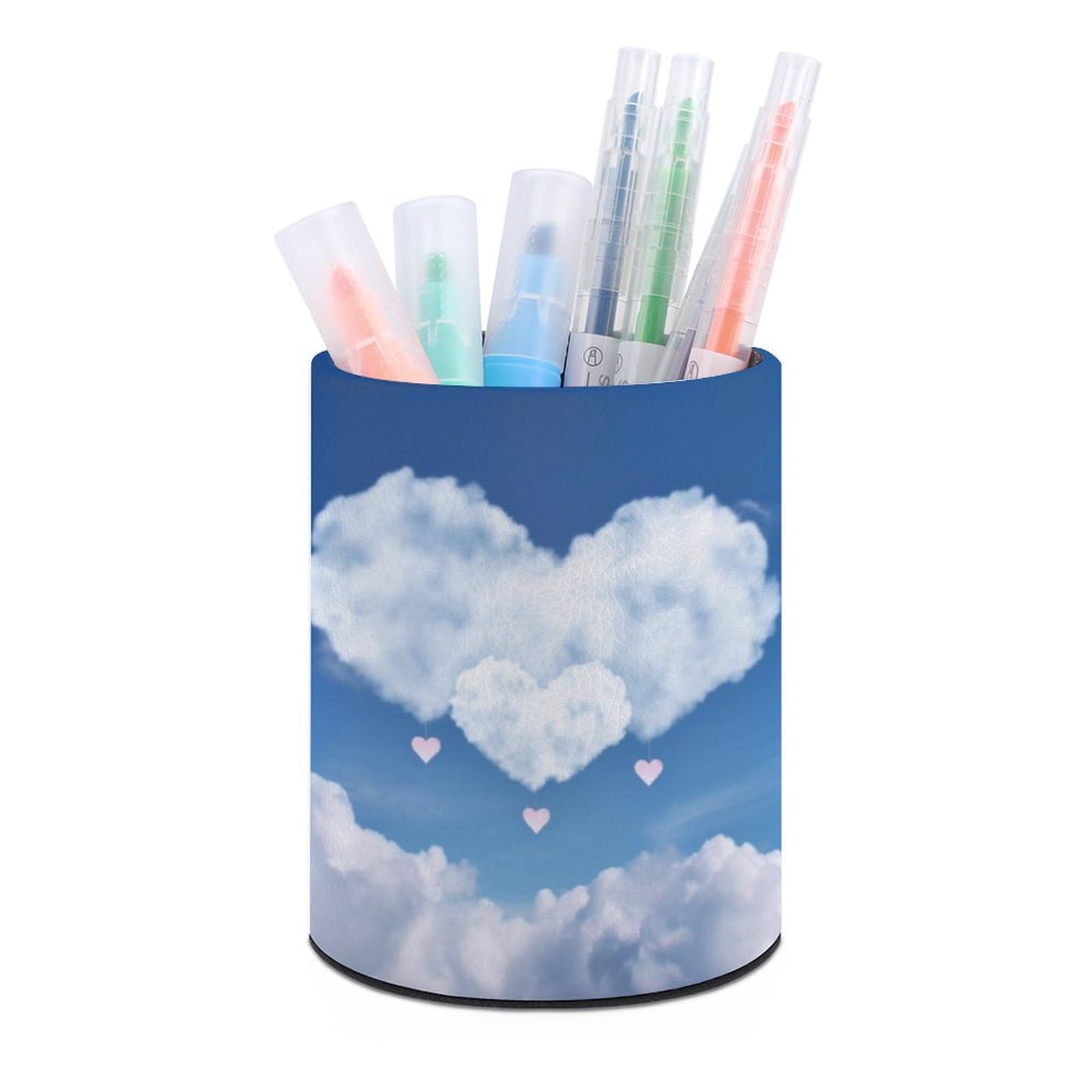 JTREHY Round Pen Holder,Sky And Heart Shape Cloud Printed Makeup Brush Storage Box Desktop Stationery Storage Cup Office Accessories Storage Box Pencil Storage Box for Home Office Dressing Table