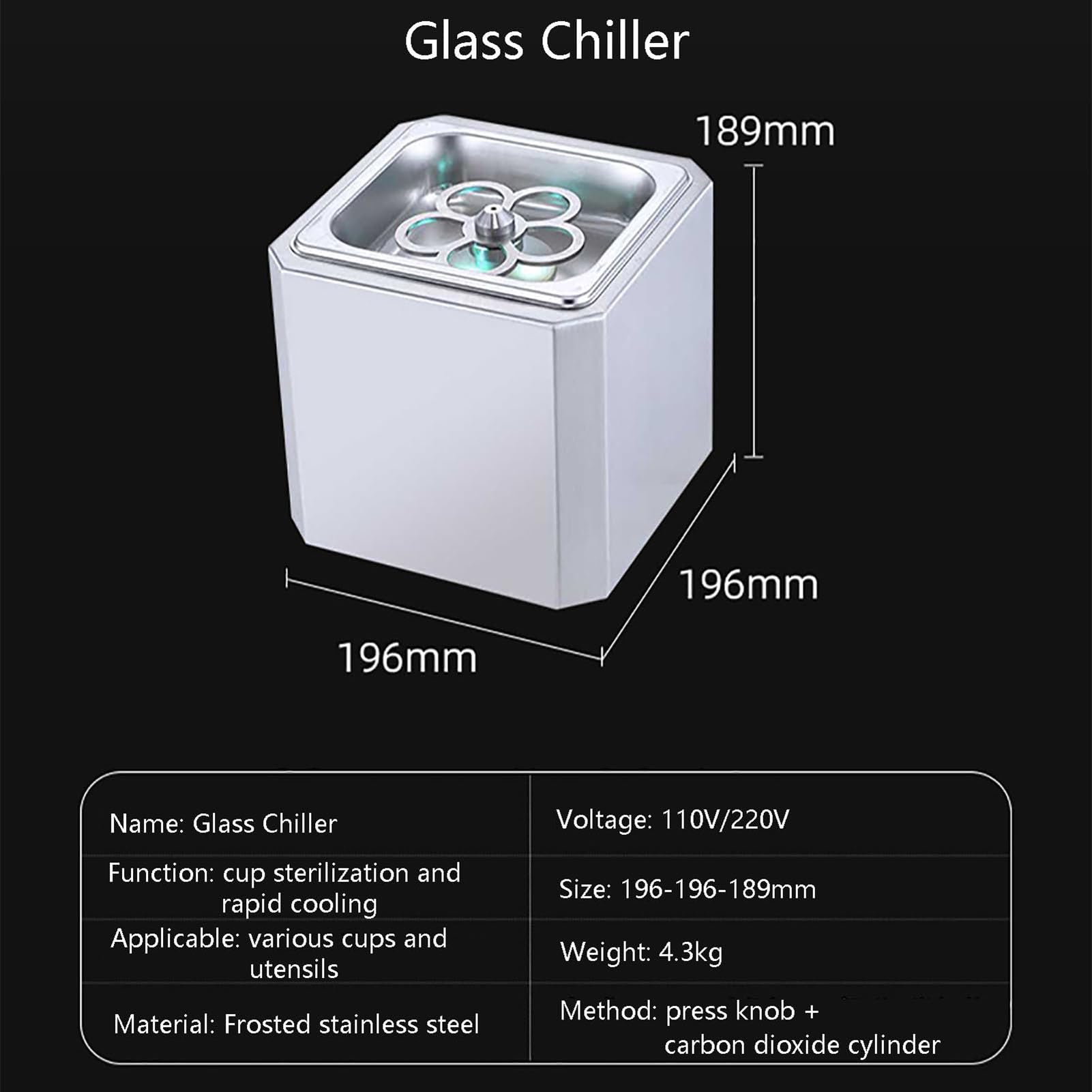 Enfriador de Vidrio con Enfriamiento Rápido de CO2 en 6 S | con luz LED para enfriar Bebidas Instantáneas, ideal para bar, Restaurante, Cocina, Cóctel, Cerveza, vino
