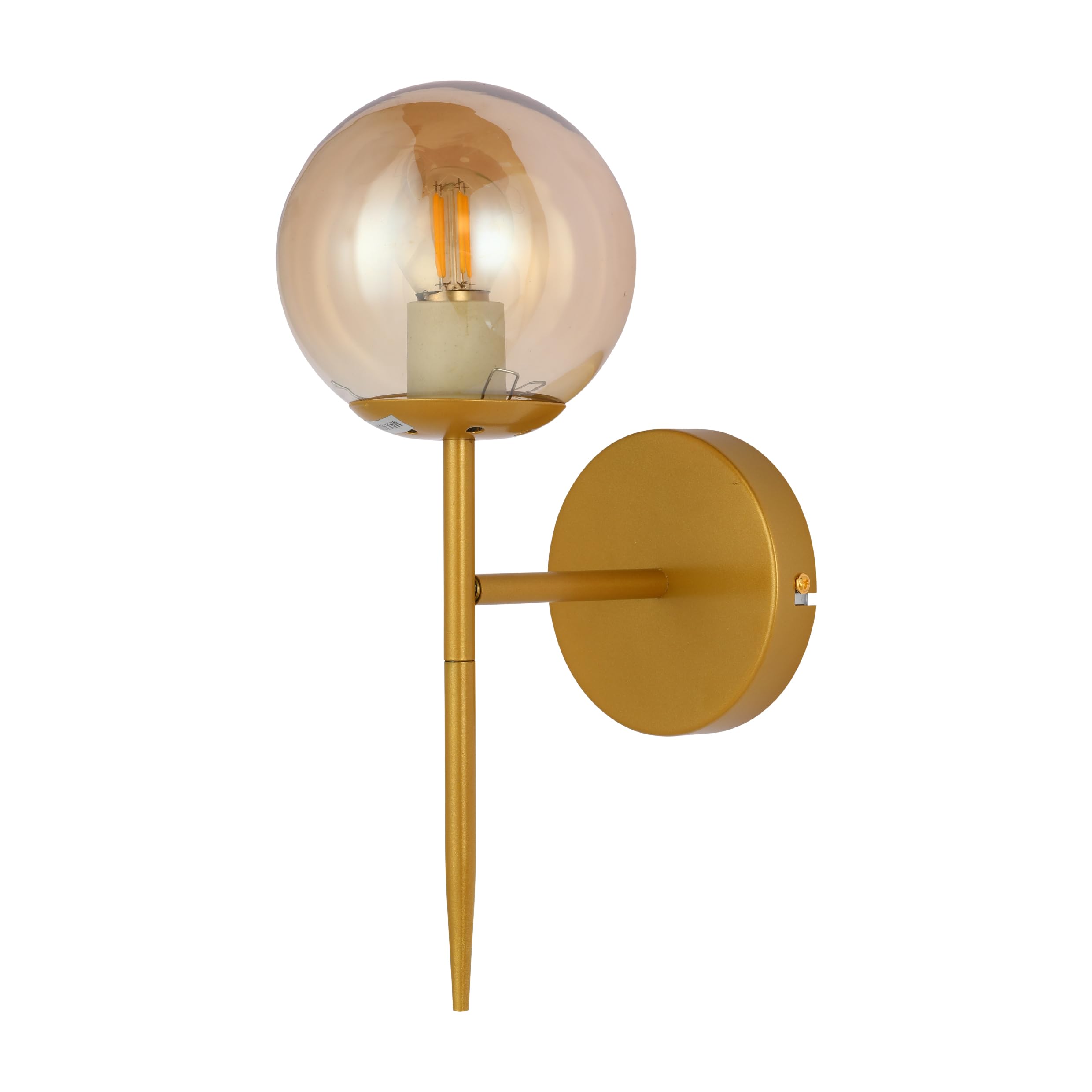 TEKLED myHome Mid-Century Nordic Globe Sconce Modern Wall Light | E27 Fitting | for Bedrooms Living Rooms Hallways Receptions Cafes Restaurants | Gold-Amber (Bulb not Included)