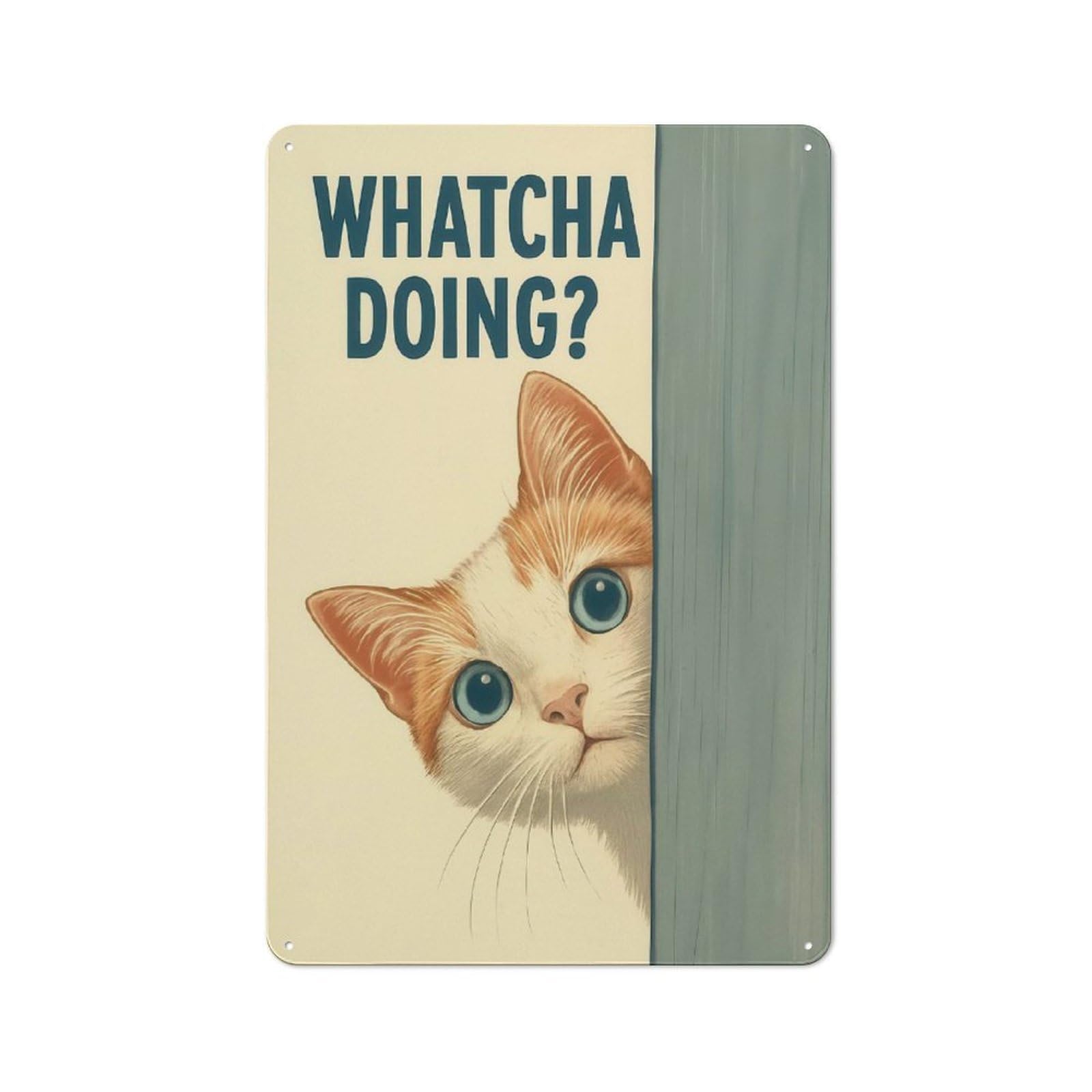 Whatcha Doing Curious Cat Peeking Vintage Metal Wall Decor 30x20cm, Tin Wall Sign for Restaurant, Kitchen, Counter Or Breakfast Nook