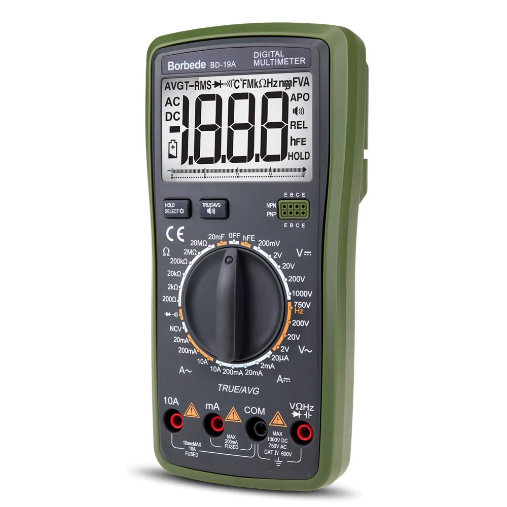 Digital Multimeter with Voice Value,DC AC Voltage Current Resistance Capacitance NCV True RMS Diode Tester(9V Battery Included),Borbede 19A