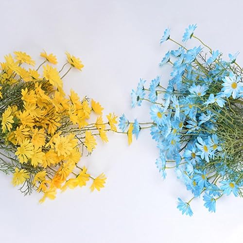 Miniatura 4 de Flores artificiales, 12 paquetes de margaritas artificiales de seda, resistentes a los rayos UV, flores silvestres falsas con tallos, arbustos