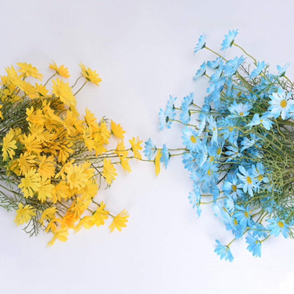 OUKEYI Artificial Flowers 12 Bundles Artificial Silk Daisy Fake Flowers UV Resistant Outdoor Fake Wildflowers with Stems Greenery Shrubs Plants Arrangements for Home Garden for Decoration (blue) - Image 4