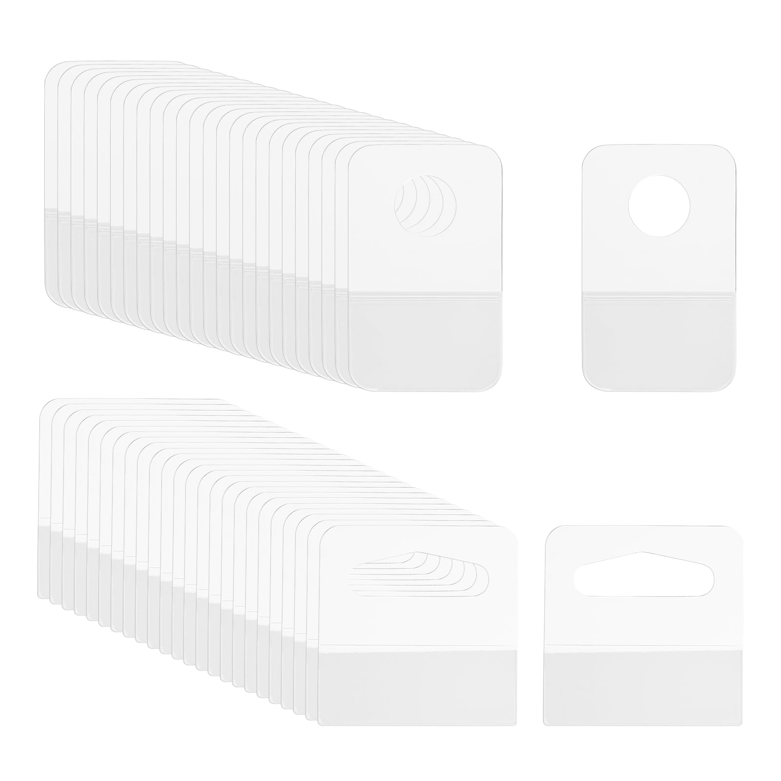 PATIKIL Hang Tabs 1x1.6/1.5x1.5 Inch, 120 Pcs Clear Hanging Tags Self Adhesive Hanging Tabs Slot Hole Tags for Retail Stores Shops Display Slat Wall Hook Hangers, 2 Styles