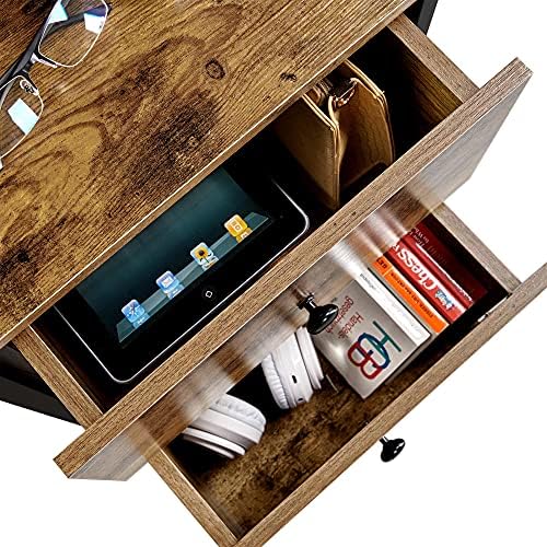 Yaheetech Bedside Table, Nightstand Cabinet, Sofa Side Table with 2 Storage Drawers, Industrial End Table for Living Room/Bedroom/Small Spaces, 40 x 45 x 61.5 cm, Rustic Brown