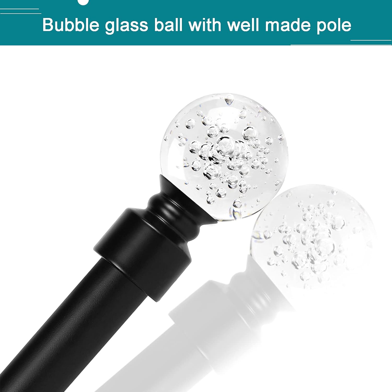 Orger Black Single Curtain Rod for Windows, 3/4 Inch Standard Drapery Rod Adjustable Length from 36" to 72", Decorative Crystal Window Treatment Curtain Rod with Round Clear Bubble Glass Finials : Home & Kitchen