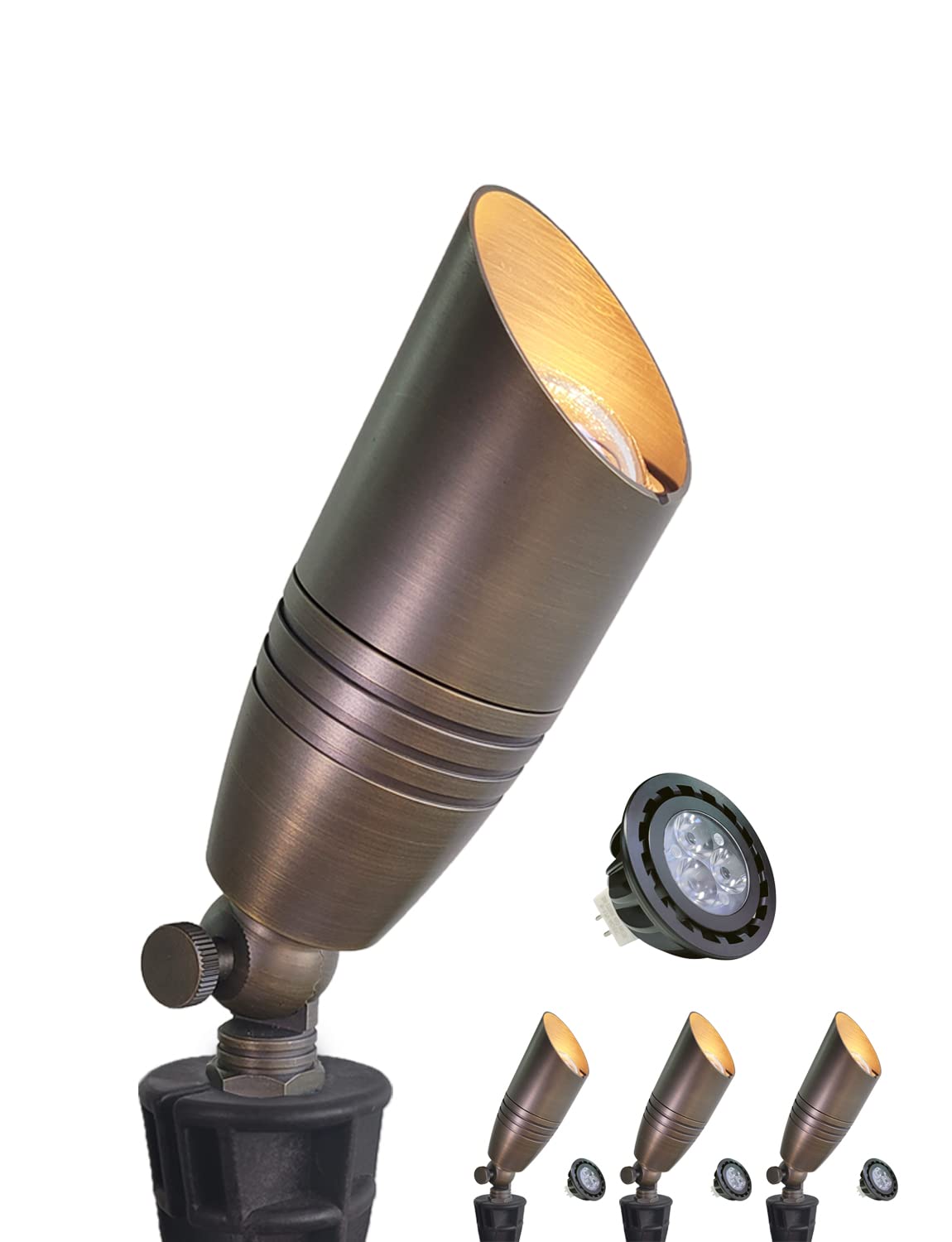 MALORY Brass Landscape Spotlights 4-Pack